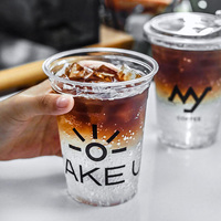 Gobelets à café transparents personnalisés en PET à paroi simple pour les cafés, pour servir des boissons froides, du café glacé, du jus, de l'eau minérale avec des couvercles à paille