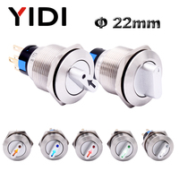 Interrupteur rotatif à bouton-poussoir LED en plastique IP65 de 22 mm, 2 à 3 positions, avec verrouillage en acier inoxydable, commande SPDT Max. 3A 24V