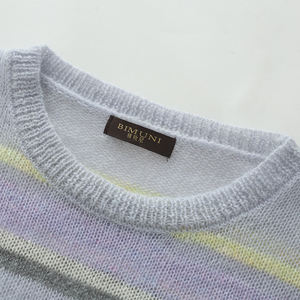 Özel OEM/ODM Kadın Yünlü Mohair Karışımlı Kazak Makaron Kontrast Renkli Düşük Omuzlu Uzun Kollu Örme Süveter Üreticisi - Product Image 3