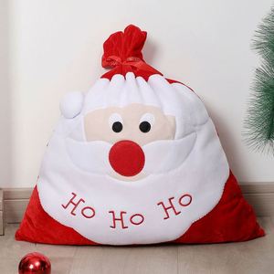 ถุงของขวัญคริสต์มาสทันสมัย ลายซานตาคลอส กระเป๋าเป้ใส่ขนมขนาดใหญ่ ผ้ากำมะหยี่สีทอง พิมพ์ลายด้วยเทคนิคการถ่ายโอนความร้อน ถุงตกแต่ง - Product Image 3