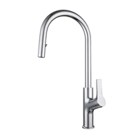 Robinet de cuisine contemporain chromé à poignée unique, monotrou, à monter sur plan, avec douchette extractible, cartouche céramique en zinc