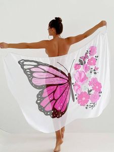 Women's Plus Size Butterfly Floral Print <b>Beach</b> Cover <b>Wrap</b> Dress Quick Dry Semi Sheer Maxi Swimwear <b>Skirt</b> A-Line V-neck - Product Image 5