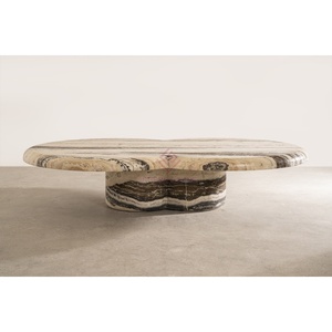 Mesa de centro de mármol redonda contemporánea Muebles de piedra natural de gama alta con patrón de vena único para hoteles y hogares - Product Image 1