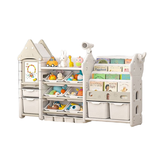 ชั้นวางของเล่นเด็กแบบหลายชั้น ชั้นวางหนังสือในบ้าน และตู้เก็บของพร้อมกระดานวาดภาพ ลายการ์ตูนสำหรับเด็ก - Product Image 2