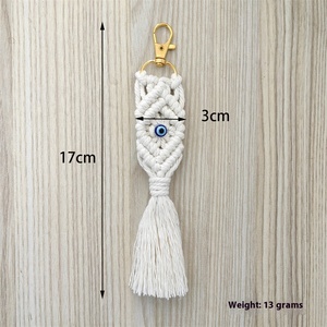 <span class=keywords><strong>Porte</strong></span>-clés mauvais œil en coton tissé à la main Style <span class=keywords><strong>simple</strong></span> avec perle bleue et gland pour la décoration de sac et l'ornement suspendu de voiture - Product Image 2