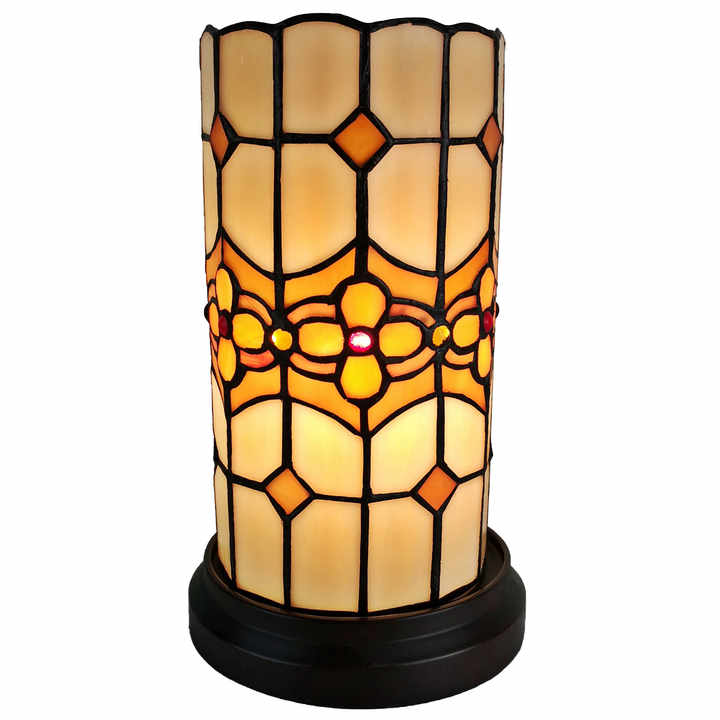 HMS 11\" Brown and Beige Stained Glass Accent Lamp Mosaic Tile Desk Lamp