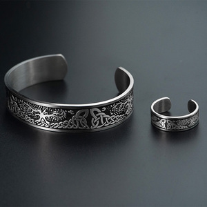 New Creative Style 316L Stainless Steel Men's Cuff <b>Bracelet</b> and Ring Viking Celtic Knot Tree of Life <b>Bracelet</b> Retro Jewelry <b>Set</b> - Product Image 5