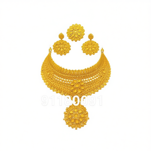 Conjunto de Joyería de Moda Chapada en Oro de 24K de MJ Jewellery, Collar y Pendientes de Cobre de 18K con Patrón de Candado, Certificado por HRD Maharashtra - Product Image 1