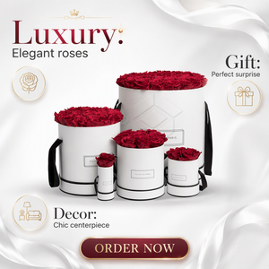 Scatola Rotonda di Lusso per Fiori con Logo, Alta Qualità, Confezione Bianca per Singolo Fiore - Product Image 1