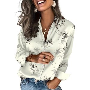 FOXA Satin Blouse <b>Women</b> <b>Long</b> Sleeve Floral Print Button Down <b>Shirt</b> Business Casual Top - Product Image 1