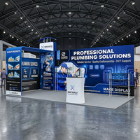 Stand d'exposition portable en tissu tendu 6x3m avec étagères et comptoir de réception