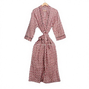 Bata Kimono de Verano para Mujer, 100% Algodón, Suave, con Estampado Digital, Cuello en V, Manga Larga, Transpirable y de Secado Rápido, con Cinturón - Product Image 1