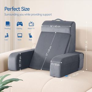 Oreiller corporel 19 pouces en mousse à mémoire <span class=keywords><strong>de</strong></span> forme grise, anti-acariens, amovible et lavable, avec grandes poches <span class=keywords><strong>de</strong></span> positionnement pour la <span class=keywords><strong>lecture</strong></span>, le jeu, la relaxation et le travail - Product Image 2