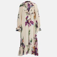 Robe midi plissée évasée à imprimé floral chic vintage, col en V, manches longues, coupe trapèze naturelle, qualité supérieure, personnalisable, vente chaude directe usine