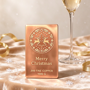 Barra de Cobre Puro 999 de 1000g con Diseño de Árbol de Navidad Grabado con Láser, Lingote Metálico Coleccionable - Product Image 1