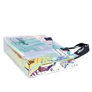 Bolsa de Mano Transparente Impermeable de PVC Iridiscente Holográfico con Asa y Logotipo Personalizado - Product Image 4
