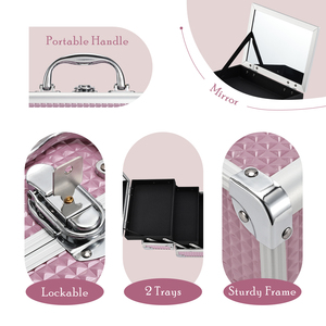 Valigetta <span class=keywords><strong>per</strong></span> Trucco Rosa Portatile con Specchio e Chiusura, Beauty Case da Viaggio, Organizer Rigido <span class=keywords><strong>per</strong></span> Cosmetici - Product Image 5