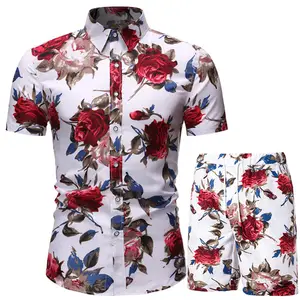 Hawaii seti erkek baskı seti kısa kollu yaz Casual çiçek gömlek plaj iki parçalı takım elbise 2022 yeni moda erkekler setleri m-3XL