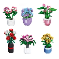 92360-92365 Mainan Konstruksi Partikel Kecil Mawar Lily Hydrangea Rhododendron Dekorasi Bunga Hadiah untuk Anak Perempuan