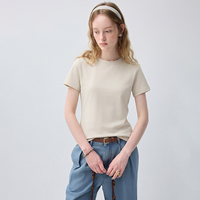 T-shirt à manches courtes col rond violet clair VEGA CHANG pour femme, coupe ajustée, style court, décontracté, basique, vente en gros