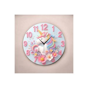 Colorful <b>Unicorn</b> and Horse Printed Wooden Silent Round Wall <b>Clock</b> 45x45cm Numbered Patterned Gift <b>Clock</b> - Product Image 3