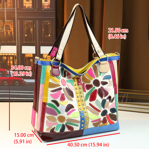 Sac fourre-tout vintage français de style nouveau, coloré, patchwork, perlé, en cuir véritable, grande capacité, pour femmes - Product Image 5
