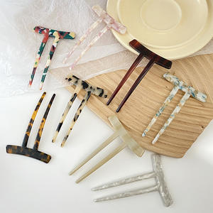 QianJin卸売ヘアクリップInsクリエイティブデザインレトロ<span class=keywords><strong>2</strong></span>歯スティックアセテートヘアピンU字型ピンべっ甲アクセサリー - Product Image 1