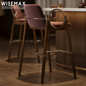 MUEBLES WISEMAX, Muebles de Bar de Lujo, Silla Alta de Tela de Terciopelo, Taburetes de Madera Maciza y Metal <span class=keywords><strong>para</strong></span> Cafetería, Barra de Hotel - Product Image 4