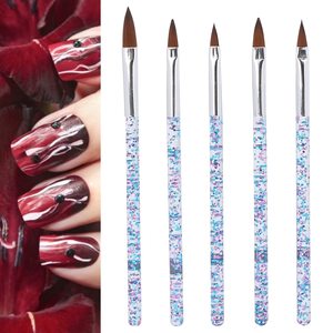 Ensemble de 5 pinceaux à ongles avec manche en cristal, poils synthétiques, pinceaux pour dessin au gel UV, pour la conception de manucure - Product Image 3