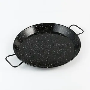 Panci Memasak Enamel Bulat Tanpa Lengket 36Cm, Panci Penggorengan Dua Sisi Hitam Enamel Paella Pan untuk Dijual