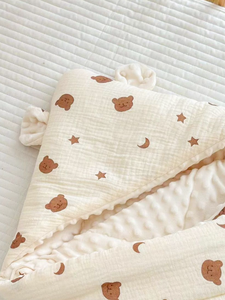 Coperta per <span class=keywords><strong>Neonati</strong></span> in Garza e Velluto, Coperta Invernale Imbottita in Cotone con Motivo Orsetto per Sala Parto - Product Image 3