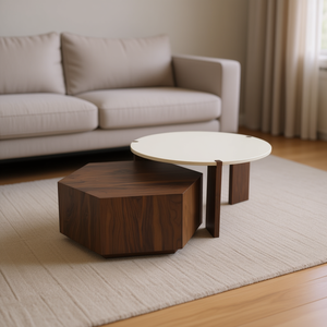 Set di Tavolini da Caffè Moderni in Legno Scuro e Bianco Crema, Combinazione in MDF per Arredamento Soggiorno - Product Image 2