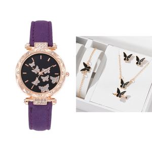 IStapromo Gifts 5pcs/set Multi Color <b>Watch</b> Set Butterfly Ring <b>Necklace</b> Bracelet Earring Luxury Explosive Personality <b>Watch</b> Set - Product Image 6