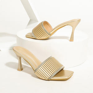 Sandales à talons hauts Y 36-41 bleu blanc beige avec strass, bout <span class=keywords><strong>carré</strong></span> ouvert, chaussures pour femmes - Product Image 2