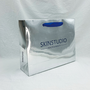 Tùy chỉnh in logo sang trọng Boutique Túi mua sắm giấy kim loại bạc Ribbon xử lý cho quần áo giày bán buôn túi quà tặng - Product Image 2