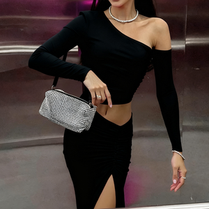 Robes de soirée élégantes en gros pour femmes, tenues sexy pour anniversaire, robe maxi à épaule dénudée, fendue, plissée pour femmes - Product Image 5
