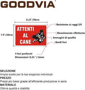 Cartello in Alluminio '<span class=keywords><strong>Attenzione</strong></span> Cane' - Segnale Riflettente di Avvertimento per Cani 20x30cm, Impermeabile e Resistente ai Raggi UV per Uso Esterno - Product Image 4