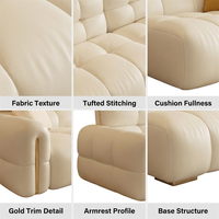 Sofá de 3 Plazas de Estilo Moderno y Lujoso, Diseño de Teclas de Piano, Tapizado en Piel Auténtica, Color Crema, Ideal para Espacios Pequeños