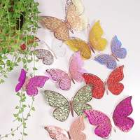 12-teilige Doppels chicht farbe 3D Hohl papier Schmetterling Hochzeits fest Dekoration und Kuchen Dekorieren Zubehör