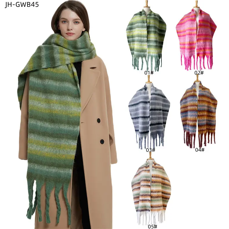 Mode Dames Lange Pashmina Regenboog Streep Sjaal Kasjmier Winter Dikke Kleurrijke Vlechten Sjaals Sjaals