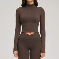 Veste de yoga pour femme 2539, col montant, fermeture éclair, ajustée, tendance, pour course en extérieur, sport, décontractée, anti-transpiration