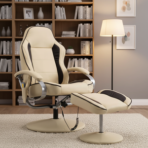 Sillón Reclinable Moderno <span class=keywords><strong>de</strong></span> Piel Sintética Color Crema con Reposapiés <span class=keywords><strong>de</strong></span> Espuma, Muebles <span class=keywords><strong>de</strong></span> <span class=keywords><strong>Audio</strong></span> y <span class=keywords><strong>Video</strong></span> para el Hogar, Sala <span class=keywords><strong>de</strong></span> Estar, Sillones Reclinables, Otros - Product Image 1