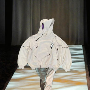 Chemise à capuche zippée à imprimé tendance pour homme, coupe ample, manches longues, 100% polyester, vintage, lavée, patchwork, streetwear, hiver - Product Image 3