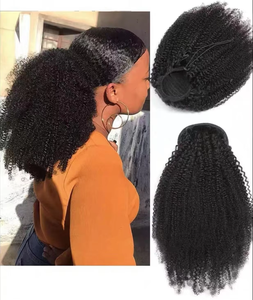Queue de cheval afro crépue et bouclée Produits capillaires humains Queue de cheval à cordon de serrage Extensions de cheveux humains Cheveux humains brésiliens Afro crépus bouclés - Product Image 5