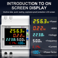 Medidor de Energía Multifunción para Riel DIN D52-2066, Pantalla LCD a Color con WiFi, W kWh V A Hz PF, Monitor de Consumo Eléctrico