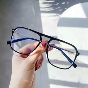 패션 Tr90 프레임 대형 금속 안경 안티 블루 레이 학생 광학 안경 성인