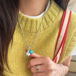 Wenchi S925 Argent Pur Anneau en forme de lettre M émaillé, Version Coréenne, Design à bouche ouverte, Coupe ovale, Élégant, Tendance, Doux et de niche - Product Image 4