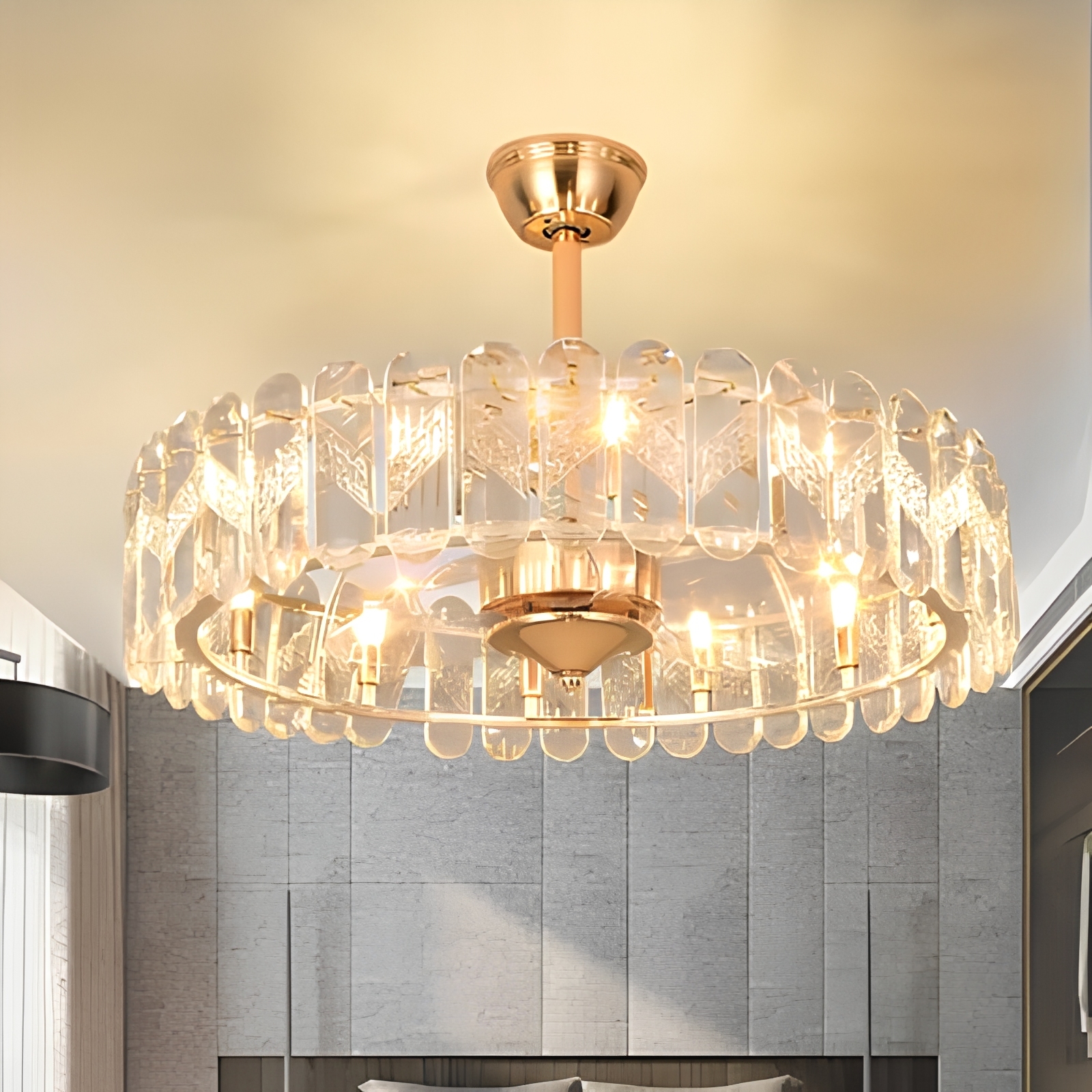 18/23.6 Inch Iron Body Modern LED Ceiling Fans Remote Control Chandelier Lamp Home Dining Bedroom
