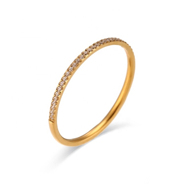 New Fashion Minimalist 18K Gold Plated Stainless Steel Micro Paved Zircon Ring for Women