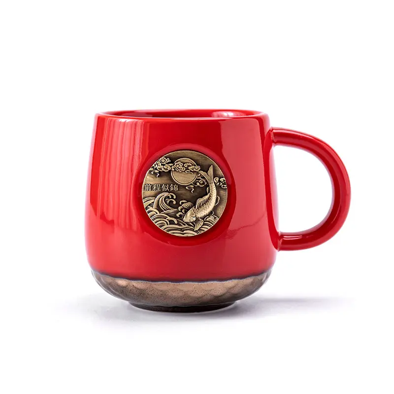 Creative Bronzen Octopus Vis Schaal Kantoor Mark Cup Keramische Kopje Koffie Geschenkdoos Custom Logo